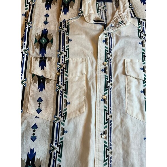 Vintage Wrangler XL Short Sleeve XL Pearl Tone Snaps Pockets with Flaps Aztec - Picture 5 of 8
